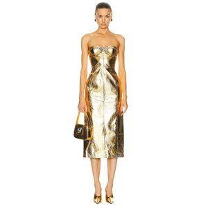 Blumarine Strapless Midi Dress in Gold 42 New Womens Leather Strapless